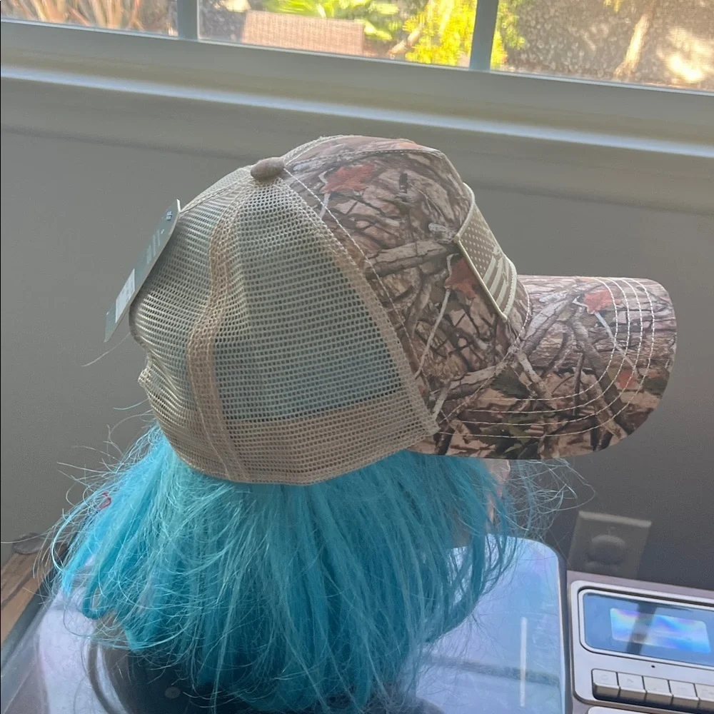 Camo Mesh Trucker Hat with Flag Patch